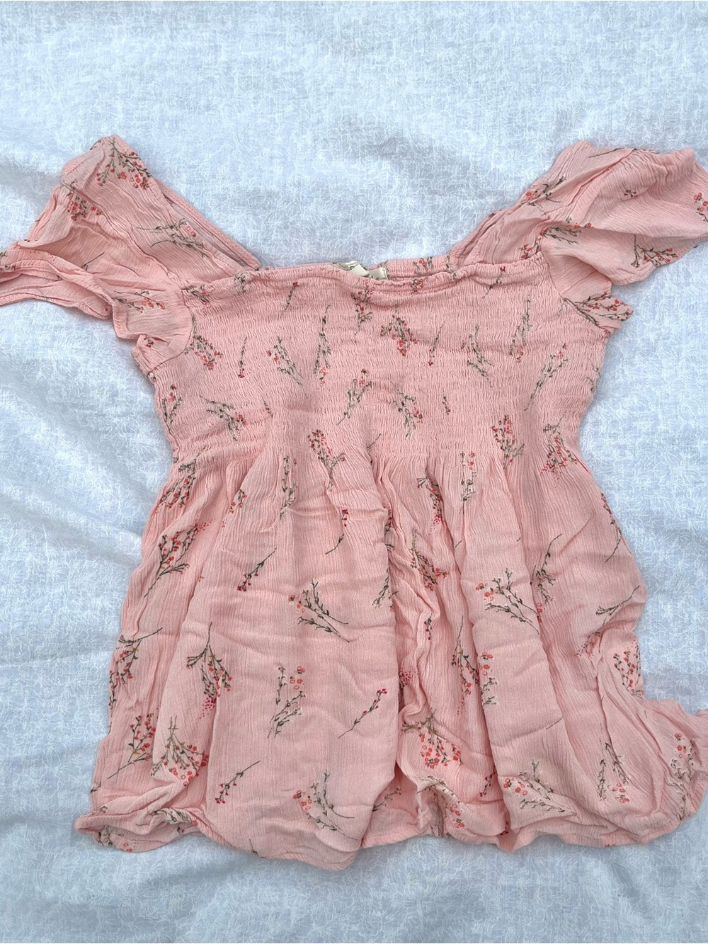 Cottagecore Pink Floral Smocked Off-Shoulder Blouse by Rewind